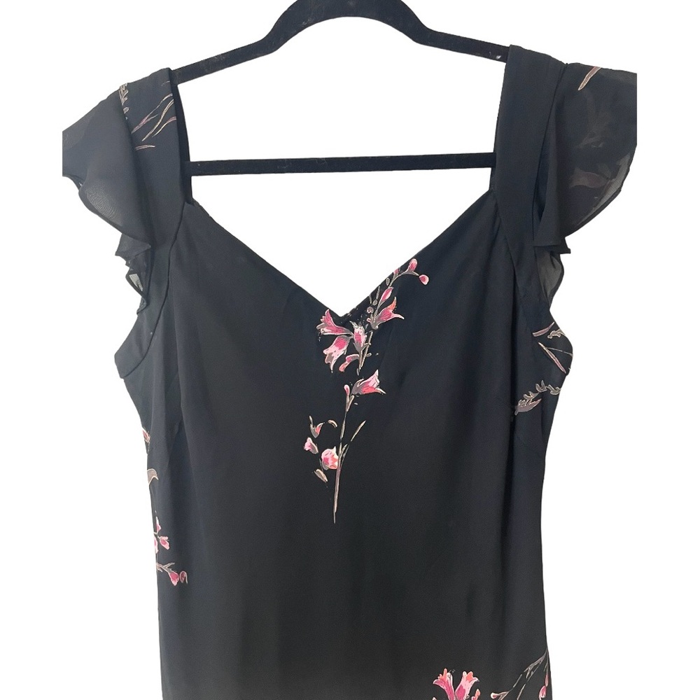 EVAN PICONE Y2K Black Floral Design Chiffon Shift Dress Ruffle Straps SZ 10 EUC - Picture 5 of 9